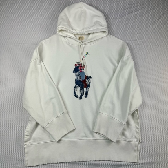 Polo Ralph Lauren Quilted Big Pony Fleece Hoodie Size XS/S Oversized - Picture 1 of 13